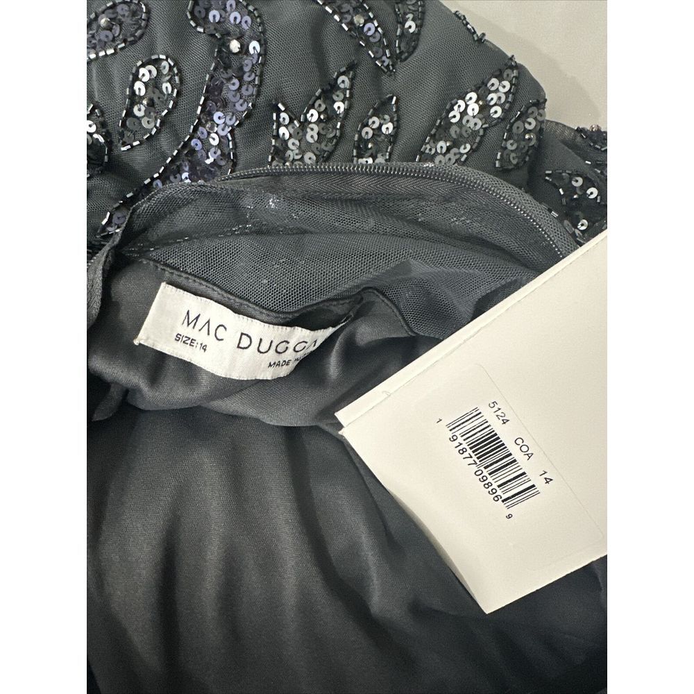 NWT $598 Mac Duggal [ 14 ] Beaded Long Sleeve‎ Evening Gown in Charcoal #S1107 - Picture 4 of 13